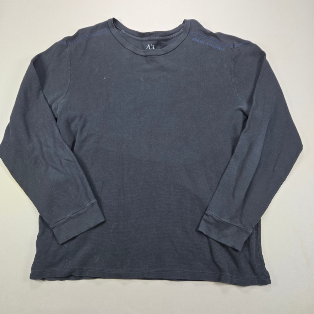 Armani Exchange Shirt Long Sleeve Waffle Knit Solid Navy Blue Mens XXL